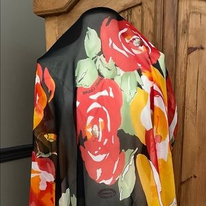 Dooney & Bourke Silk Rose Garden Scarf Black Orange Green Gold NWT